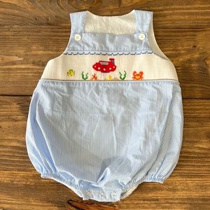 🦀 🐠 EUC Under the Sea Submarine Smocked Boys Bubble 🐠🦀  Boys Size 18 months